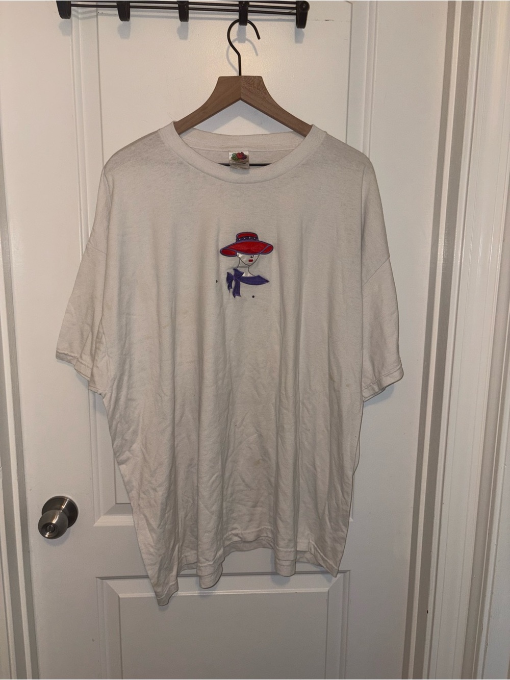 Vintage Red Hat Society White Short-Sleeve T-Shirt with Red Hat Graphic
